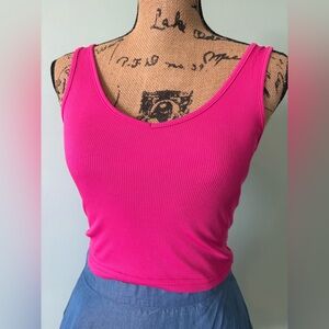 Pink Ribbed Cropped Tank